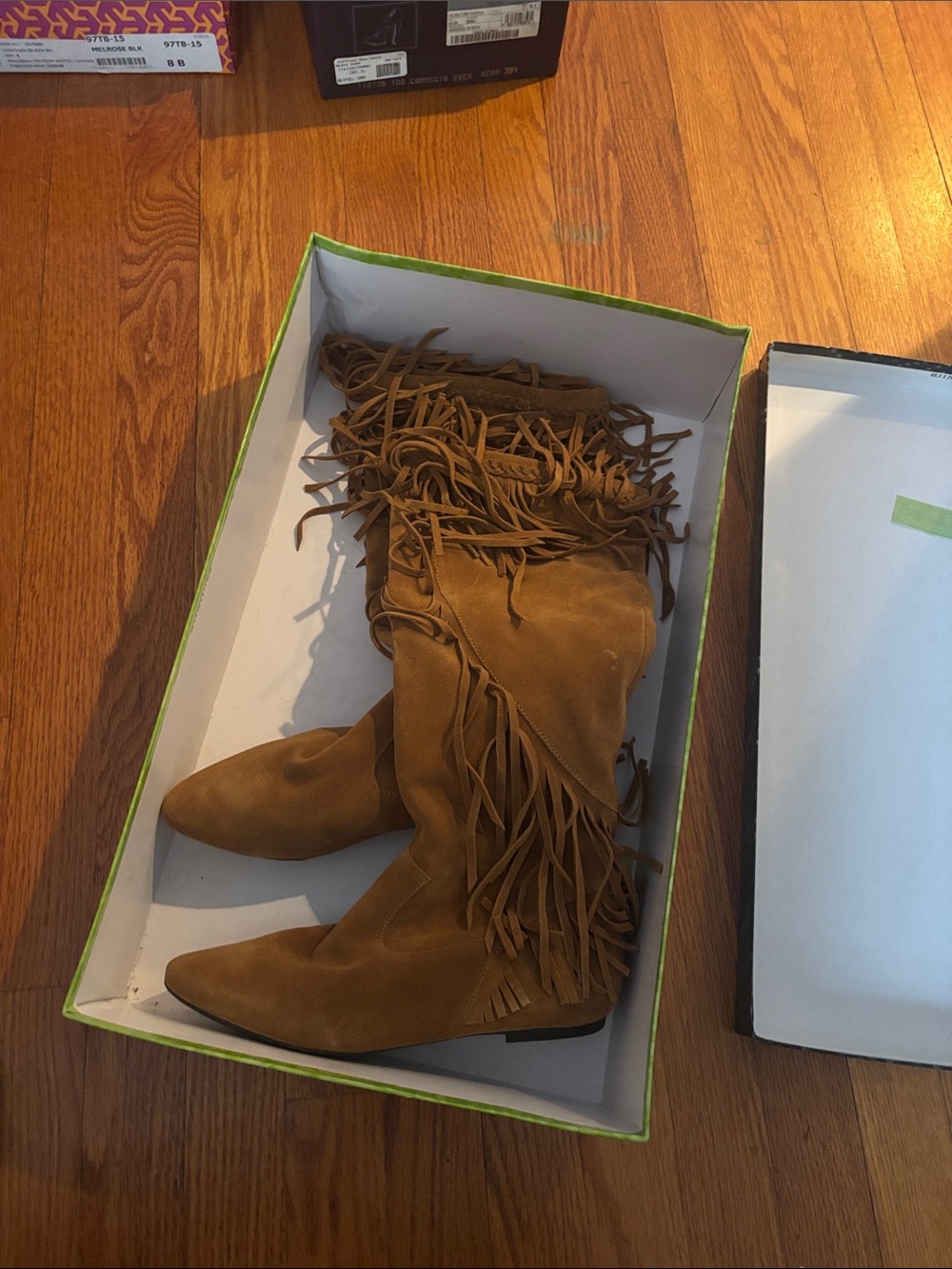 Sam Edelman Over-the-Knee Fringe Suede Boots in Tan